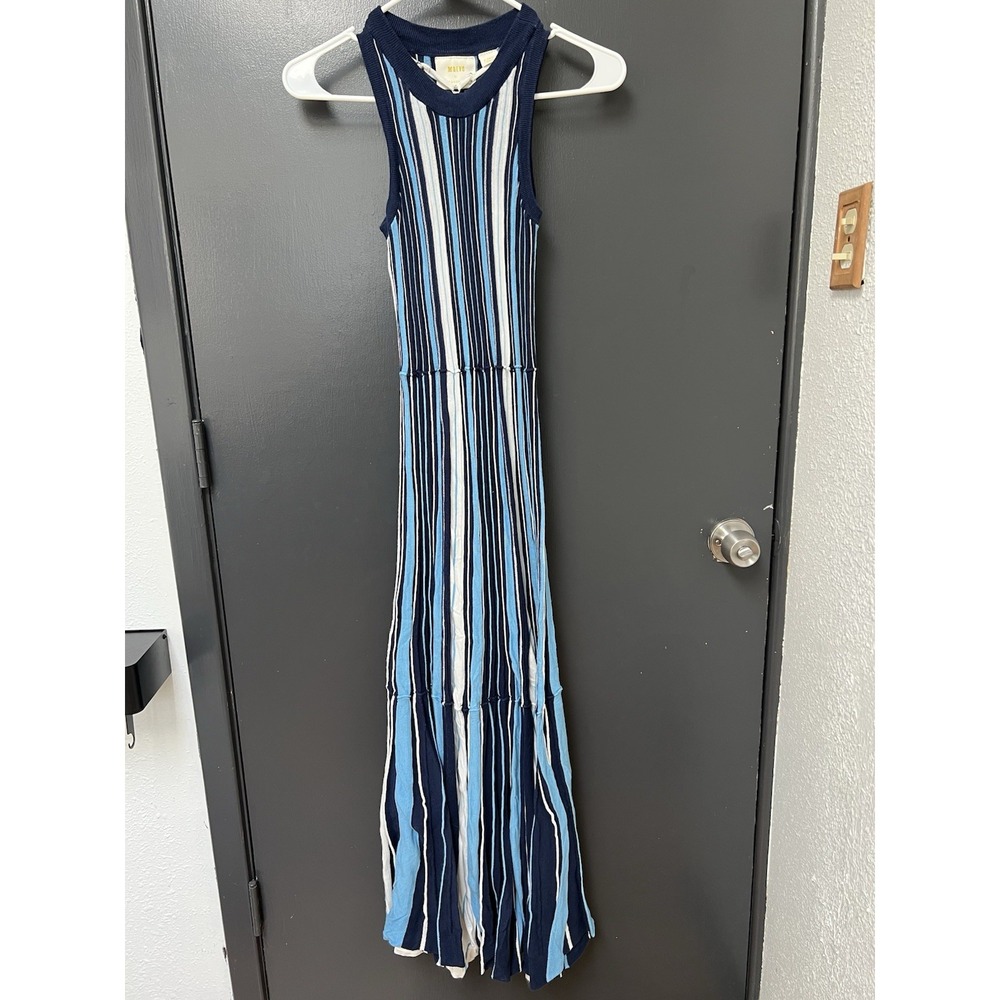 Anthropologie Maeve Lisanne Sweater Maxi Dress Blue Striped Tiered Slip Sz XS